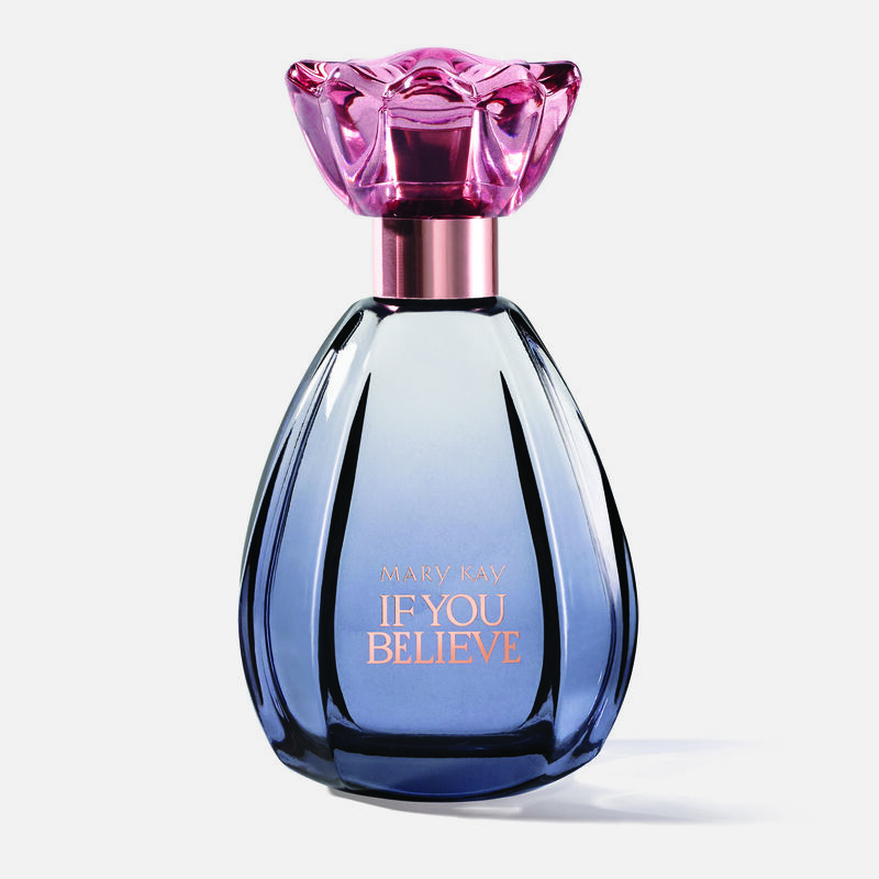 Bottle of Mary Kay If You Believe with cap on standing against blank background.