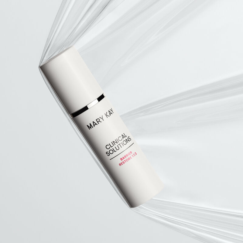 Bottle of Mary Kay Clinical Solutions Barrier Restore 1:1:3 suspended in a sheet of plastic representing a strong skin barrier image number null