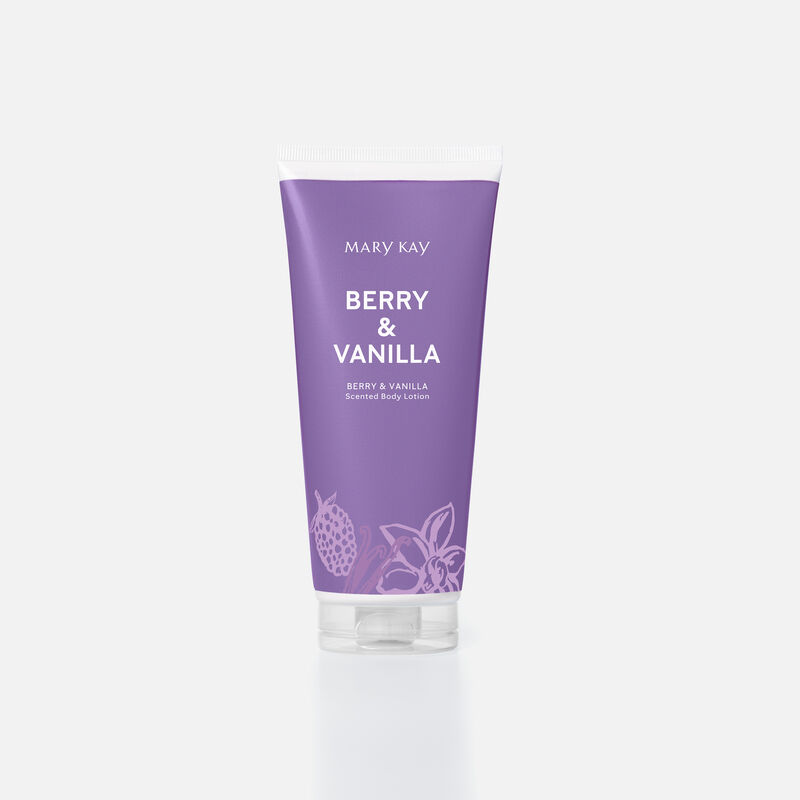 Tube of Mary Kay Body Lotion in Berry and Vanilla scent standing on its cap image number null