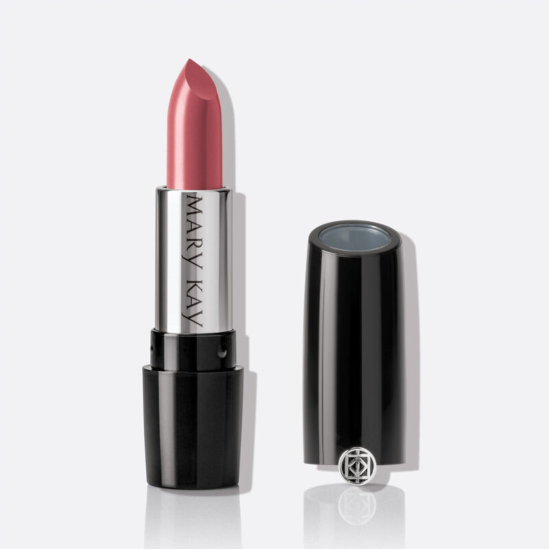 An open tube of Mary Kay Gel Semi-Shine Lipstick in the shade Raspberry Ice.