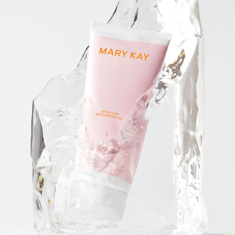 Bottle of Mary Kay&reg; After-Sun Replenishing Gel in half melted block of ice image number null
